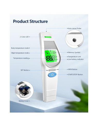 Termómetro Digital Infrarrojo HealthTree 2 en 1 Sin Contacto