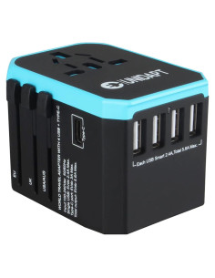 Adaptador de Viaje Universal Unidapt Jy-305, 5 Puertos USB, Azul