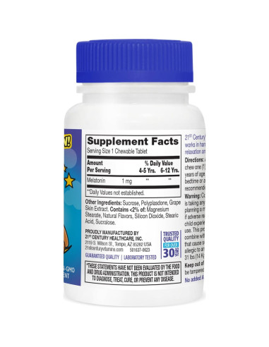 Melatonina Masticable 21st Century para Dormir Sabor Frambuesa 60 Unidades