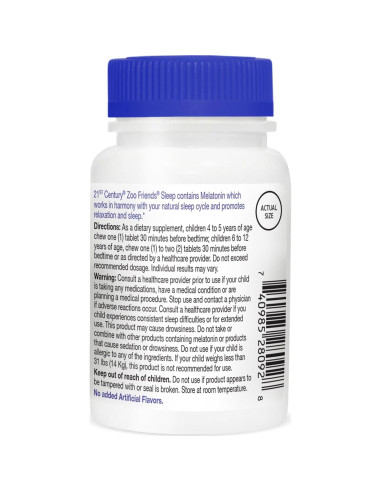 Melatonina Masticable 21st Century para Dormir Sabor Frambuesa 60 Unidades