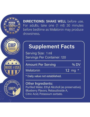 Melatonina líquida 12mg NatureReward 118ml Sabor Arándano