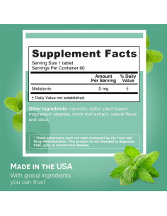 EZ Melts Melatonina Disoluble 5 mg Sin Azúcar 60 Tabletas Menta 2