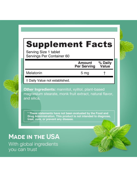 EZ Melts Melatonina Disoluble 5 mg Sin Azúcar 60 Tabletas Menta
