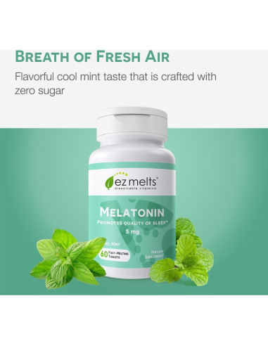 EZ Melts Melatonina Disoluble 5 mg Sin Azúcar 60 Tabletas Menta