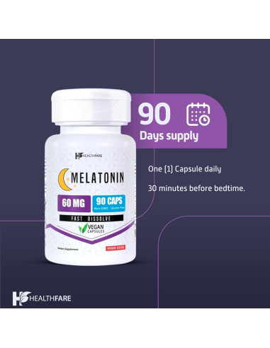 Melatonina 60mg HealthFare 90 Tabletas Vegetariana Sin OGM