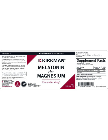 Cápsulas de Melatonina Plus Magnesio Kirkman - 250 Unidades