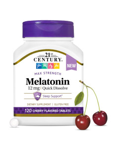 Melatonina 12 mg Siglo 21 Tabletas Rápidas Sabor Cereza 120 U.