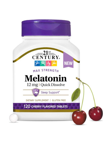 Melatonina 12 mg Siglo 21 Tabletas Rápidas Sabor Cereza 120 U.