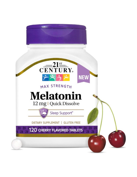 Melatonina 12 mg Siglo 21 Tabletas Rápidas Sabor Cereza 120 U.
