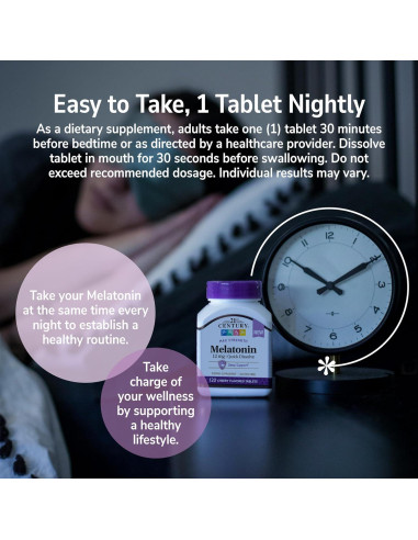 Melatonina 12 mg Siglo 21 Tabletas Rápidas Sabor Cereza 120 U.