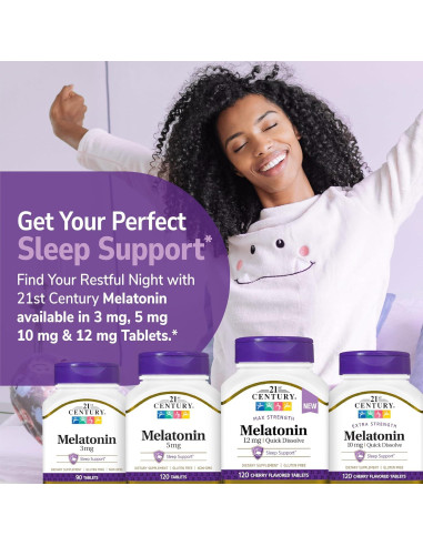 Melatonina 12 mg Siglo 21 Tabletas Rápidas Sabor Cereza 120 U.