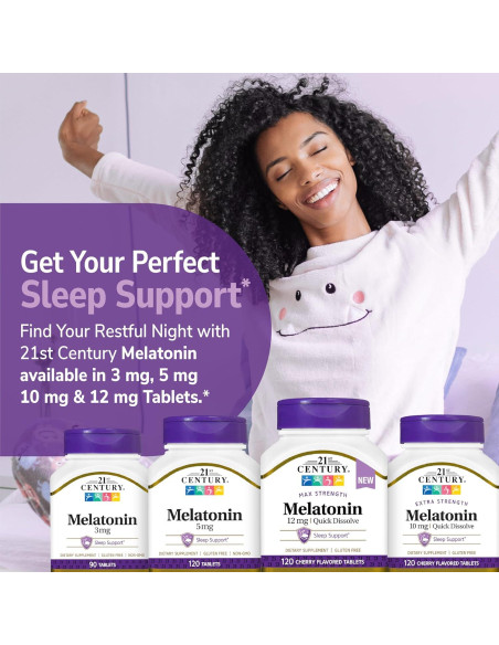 Melatonina 12 mg Siglo 21 Tabletas Rápidas Sabor Cereza 120 U.
