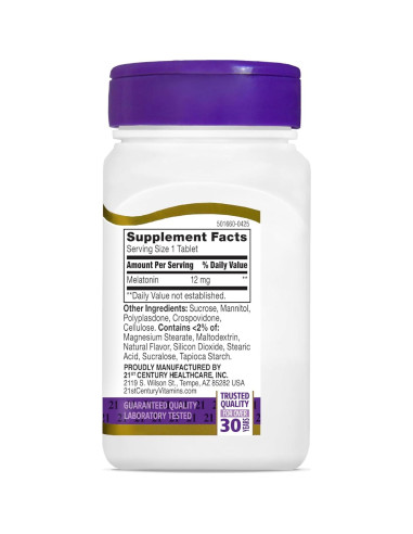 Melatonina 12 mg Siglo 21 Tabletas Rápidas Sabor Cereza 120 U.