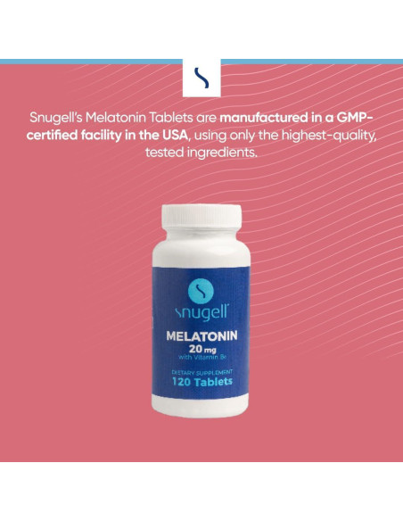Melatonina 20 mg Snugell con Vitamina B6 - 120 Tabletas Rápidas