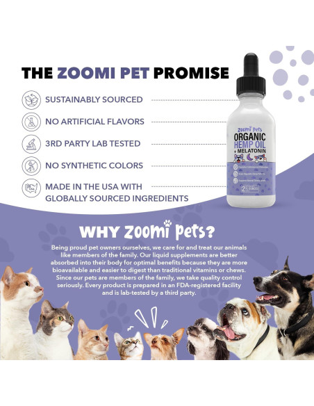 Gotas de Melatonina y Aceite de Cáñamo Zoomi Pets 59ml