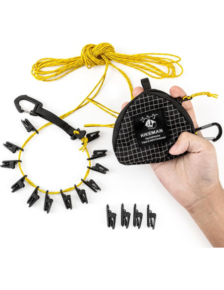 Línea de Ropa Portátil HIKEMAN 7m Ajustable con 16 Pinzas