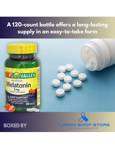 Melatonina 3 mg Fusion Shop - Tabletas Rápidas Sabor Fresa 120 Unidades