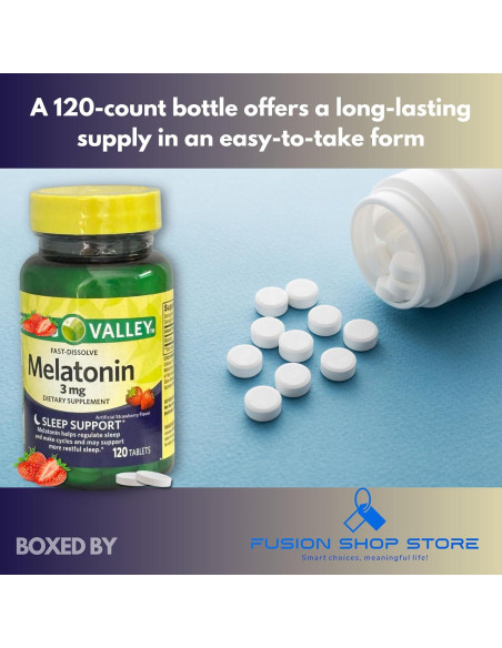 Melatonina 3 mg Fusion Shop - Tabletas Rápidas Sabor Fresa 120 Unidades