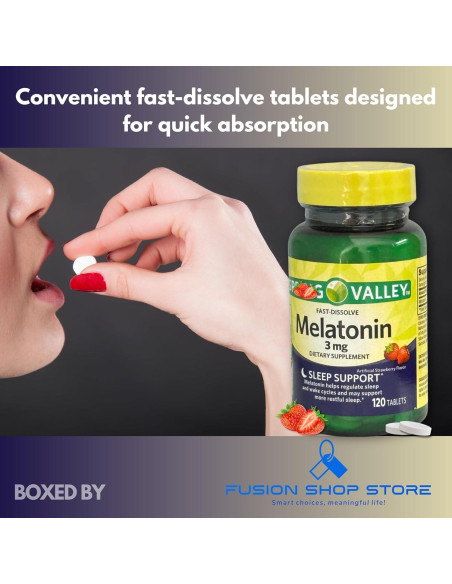 Melatonina 3 mg Fusion Shop - Tabletas Rápidas Sabor Fresa 120 Unidades