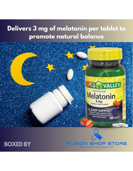Melatonina 3 mg Fusion Shop - Tabletas Rápidas Sabor Fresa 120 Unidades