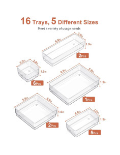 Organizador de Cajones SMARTAKE 16 Piezas Antideslizante Transparente 2