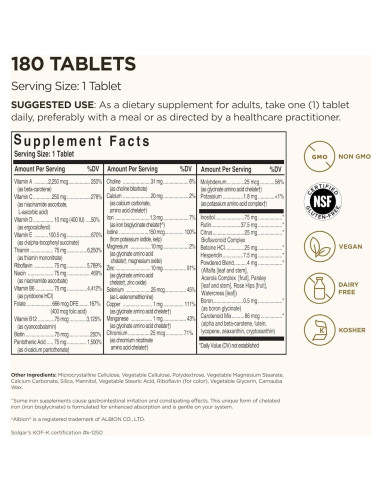 Multivitamina Solgar VM-75 180 Tabletas Veganas Sin Gluten