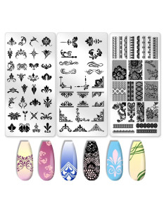 Plantillas de Estampado de Uñas Beinkmake 3 Pcs Encaje Barroco
