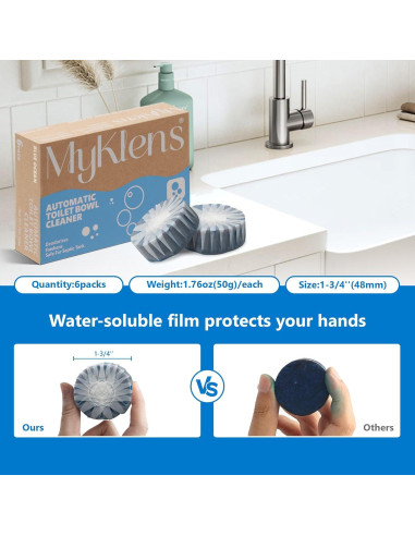 Tabletas Limpiadoras de Inodoro MyKlens, 6 Paquetes, Azul