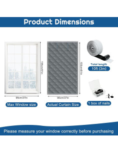 Cortina Aislante Térmica Hlimior 37x61 cm Gris 3 Capas 2