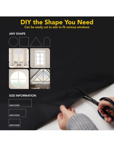 Cortina Opaca Deconovo 300x145 cm Negra para Ventanas