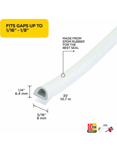 Sello de Ventana de Goma EPDM M-D 0.64x0.79 cm x 10.67 m Blanco