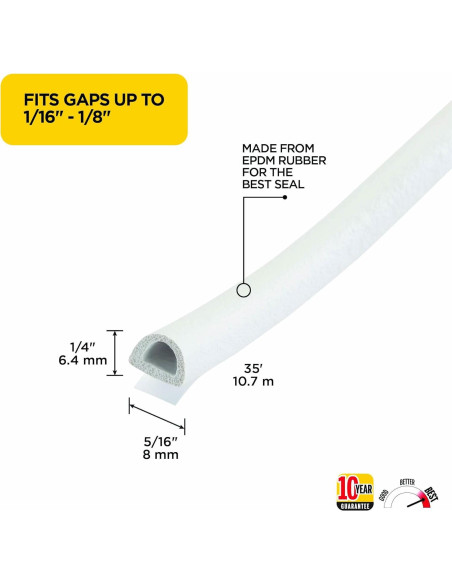 Sello de Ventana de Goma EPDM M-D 0.64x0.79 cm x 10.67 m Blanco