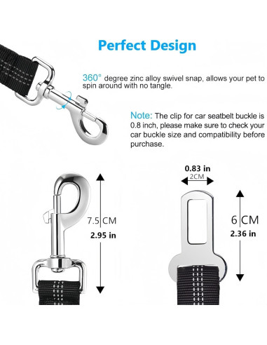 Cinturón de Seguridad para Perros Aerkersun Ajustable Negro