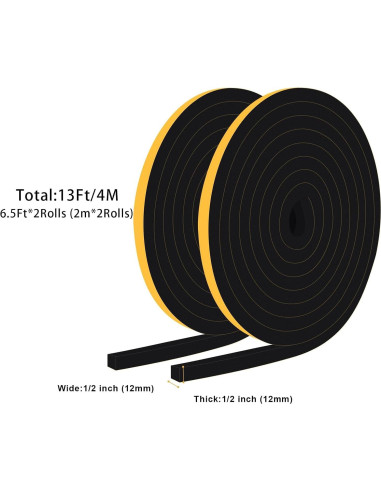 Tira de sellado GUKOY con espuma aislante 1.27 cm x 1.27 cm x 3.96 m