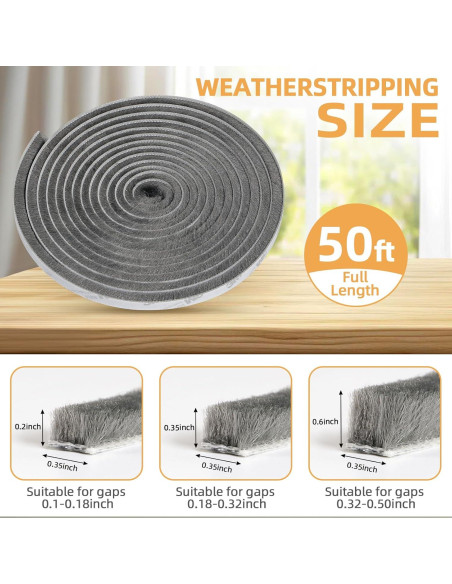 Sellador de Puerta FLYZZZZ 15.24m Fieltro Gris 0.89cm Ancho