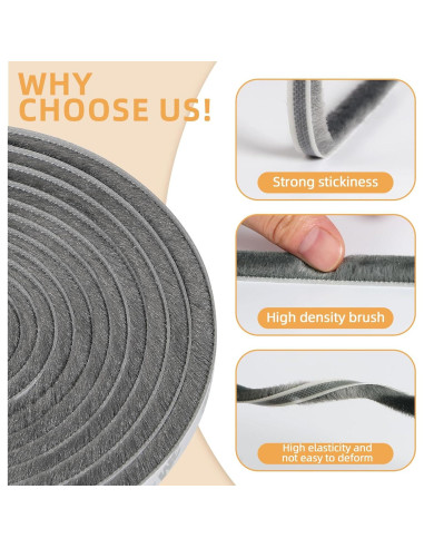 Sellador de Puerta FLYZZZZ 15.24m Fieltro Gris 0.89cm Ancho