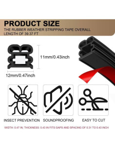 Tira de Sellado Insonorizante BOAOSI 12m Goma Autoadhesiva 2