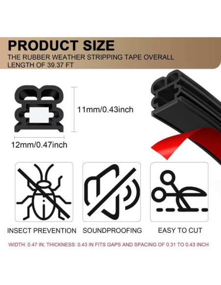 Tira de Sellado Insonorizante BOAOSI 12m Goma Autoadhesiva