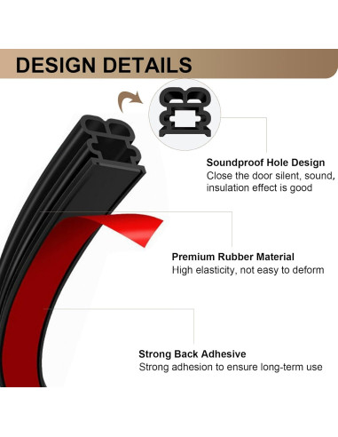 Tira de Sellado Insonorizante BOAOSI 12m Goma Autoadhesiva