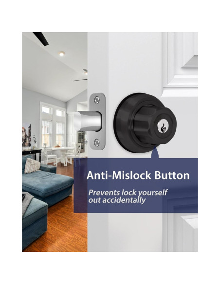 Cerradura de Pestillo Sin Llave AIsecure A3 Negra con Botón Anti-Bloqueo