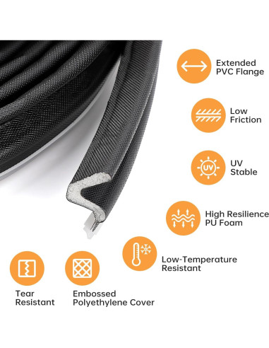 Junta de Puerta Extra Gruesa FlyCoco 12.2m Aislante Negro