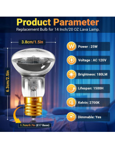 Bombillas de Lava 25W E17 Regulables 2700K - Paquete de 4 2