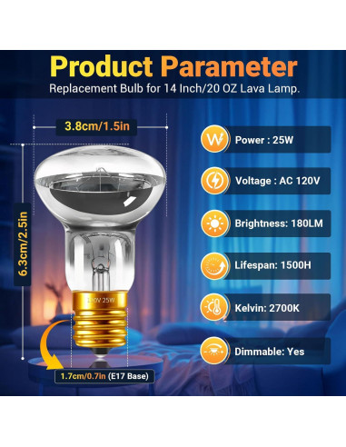Bombillas de Lava 25W E17 Regulables 2700K - Paquete de 4