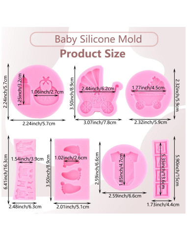 Molde de Silicona para Fondant Baby Shower MIYAHOUSE - Set 7 Piezas