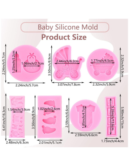Molde de Silicona para Fondant Baby Shower MIYAHOUSE - Set 7 Piezas