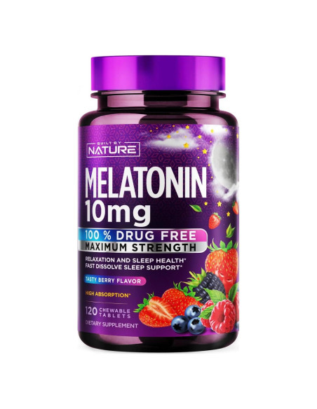 Melatonina 10mg Masticables Construidos por la Naturaleza - Sabor a Baya - 120 Tabletas