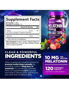 Melatonina 10mg Masticables Construidos por la Naturaleza - Sabor a Baya - 120 Tabletas 2