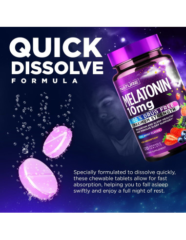 Melatonina 10mg Masticables Construidos por la Naturaleza - Sabor a Baya - 120 Tabletas