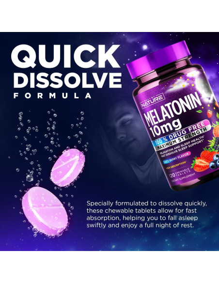 Melatonina 10mg Masticables Construidos por la Naturaleza - Sabor a Baya - 120 Tabletas