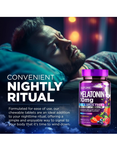Melatonina 10mg Masticables Construidos por la Naturaleza - Sabor a Baya - 120 Tabletas